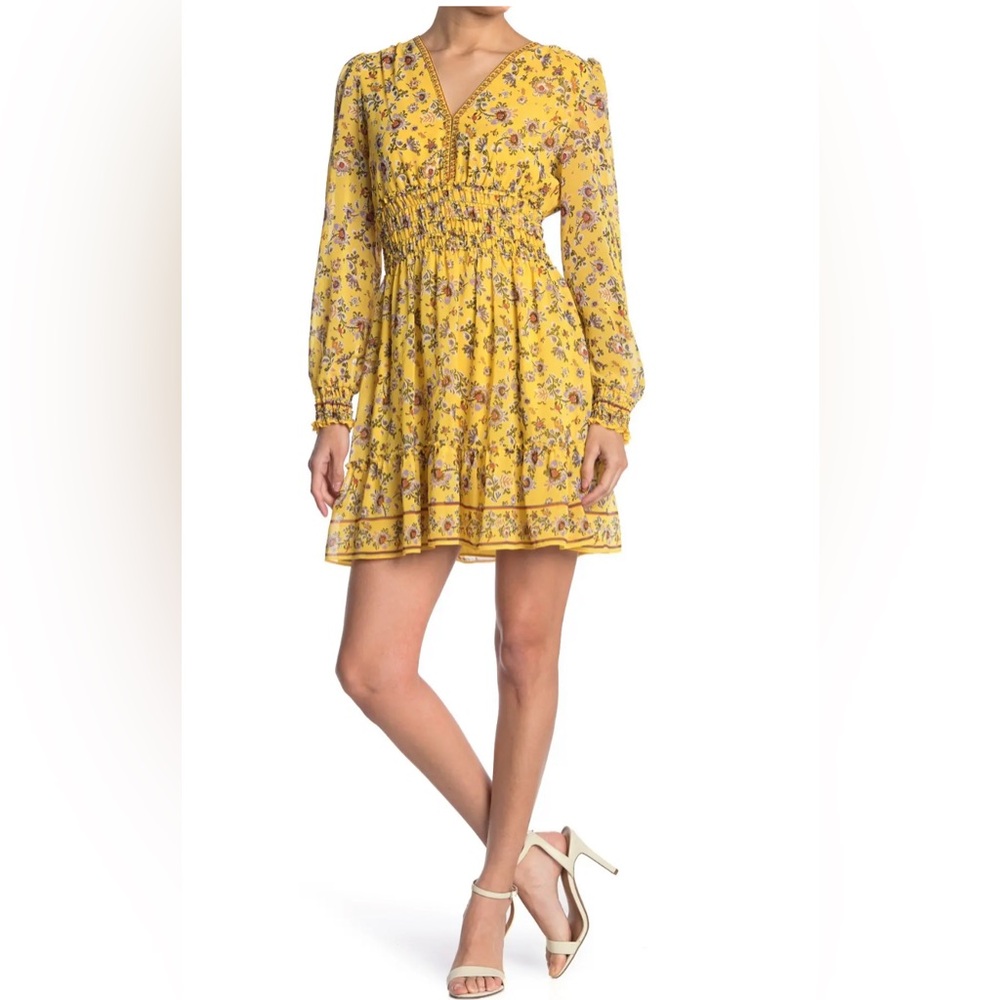 Max Studio Yellow Smocked Sundress with Bishop Sleeves